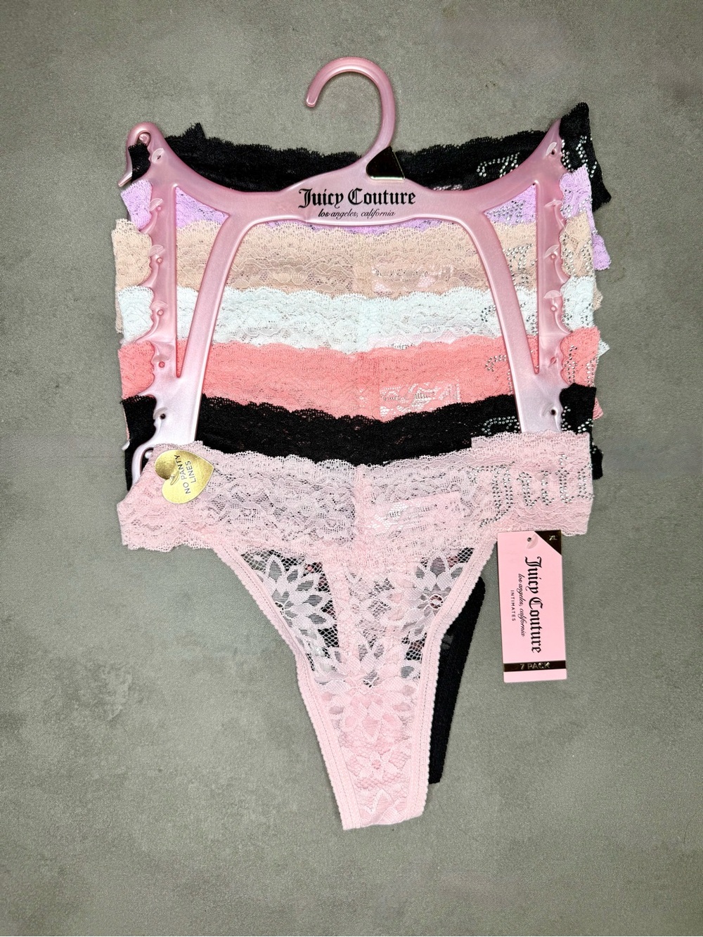 Juicy Couture Lace Thong Pack - Pink, Black, White, Coral & Beige